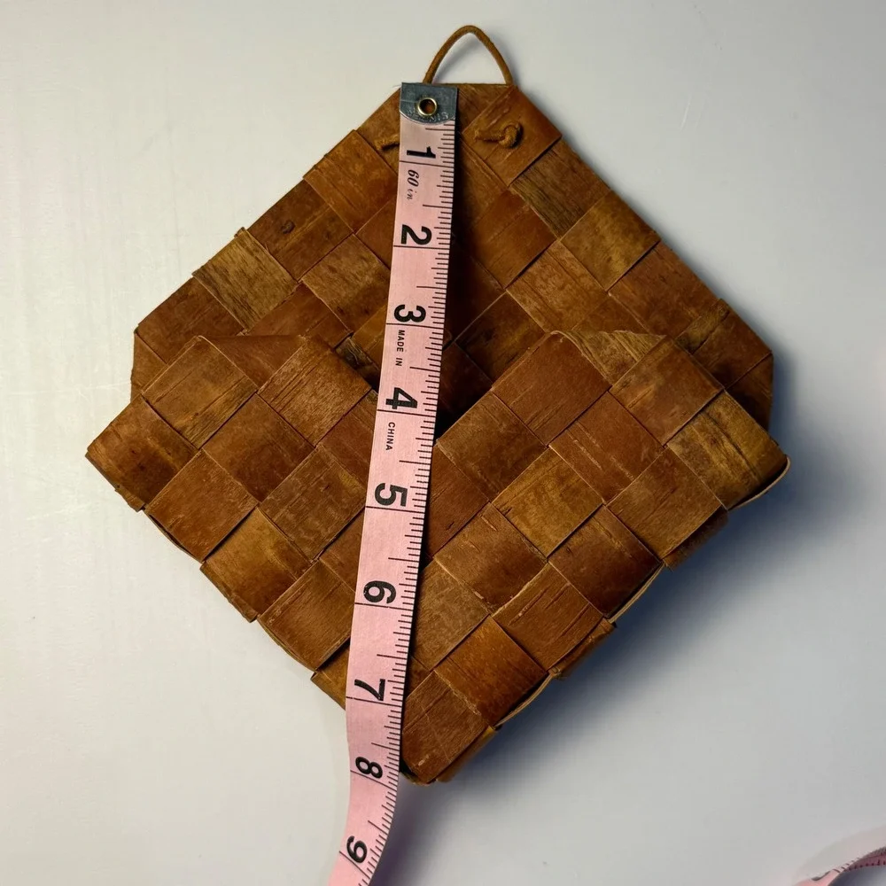 Scandinavian Woven Birch Bark Wall Basket Napkin Holder Cottagecore Cabin Rustic